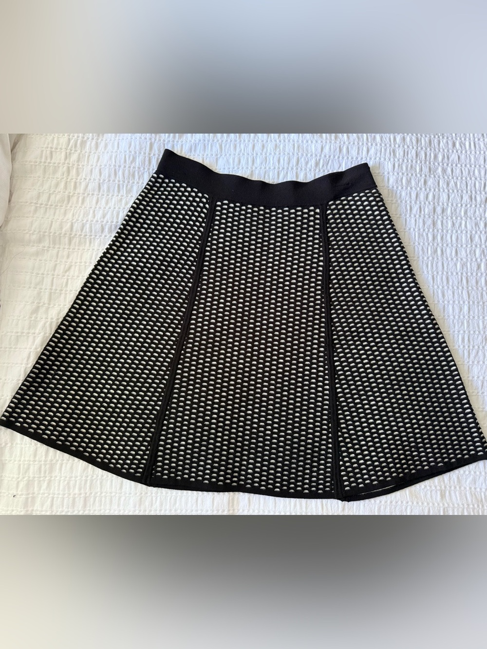 Ann Taylor Black and White A-Line Textured Knit Skirt